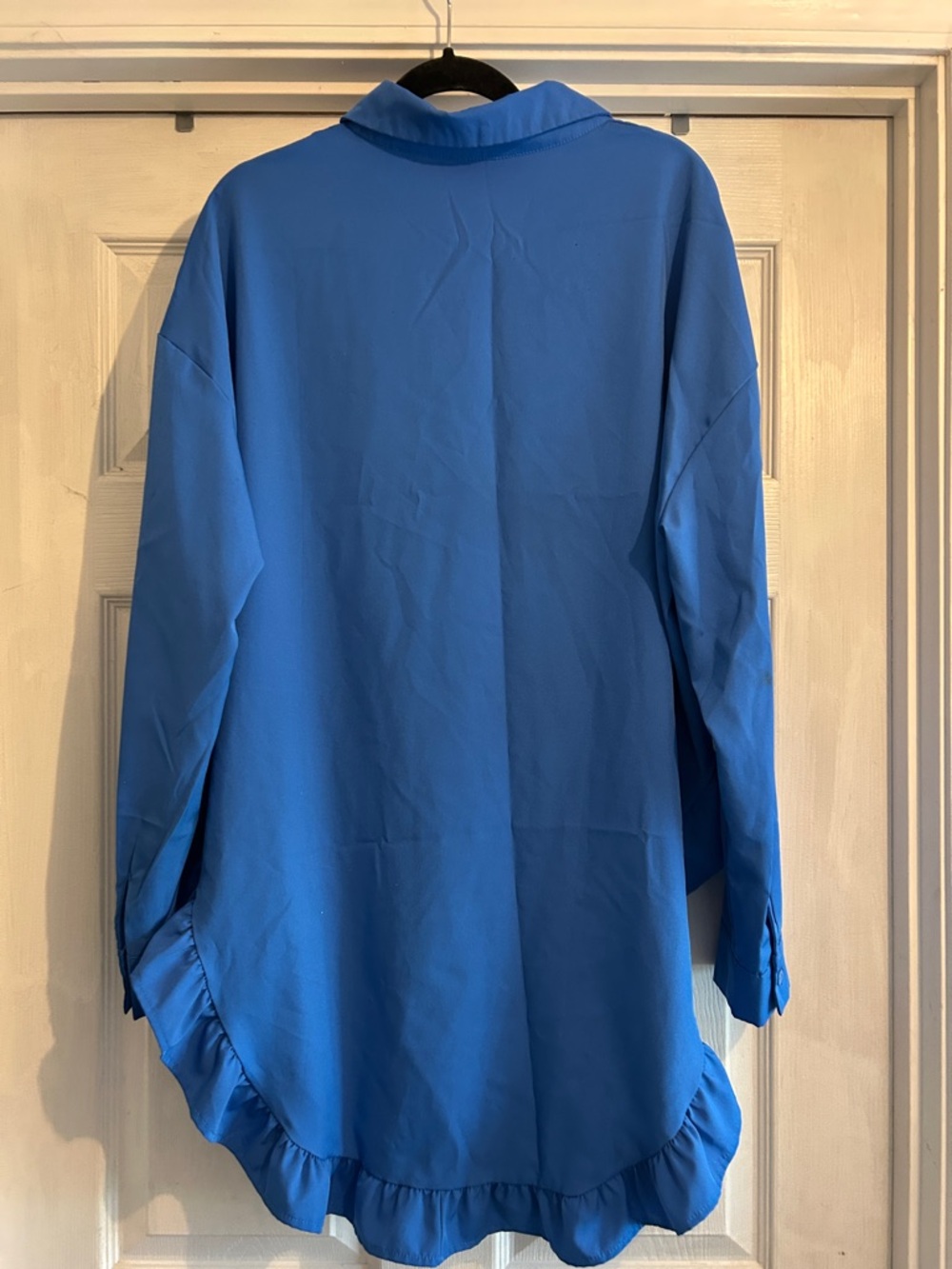 Blue Ruffle Hem Button-Front Tunic - Picture 3 of 3